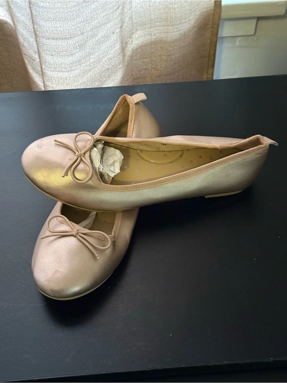 Cat & Jack Girls' Shimmering Rose Gold Ballet Flats with Bow